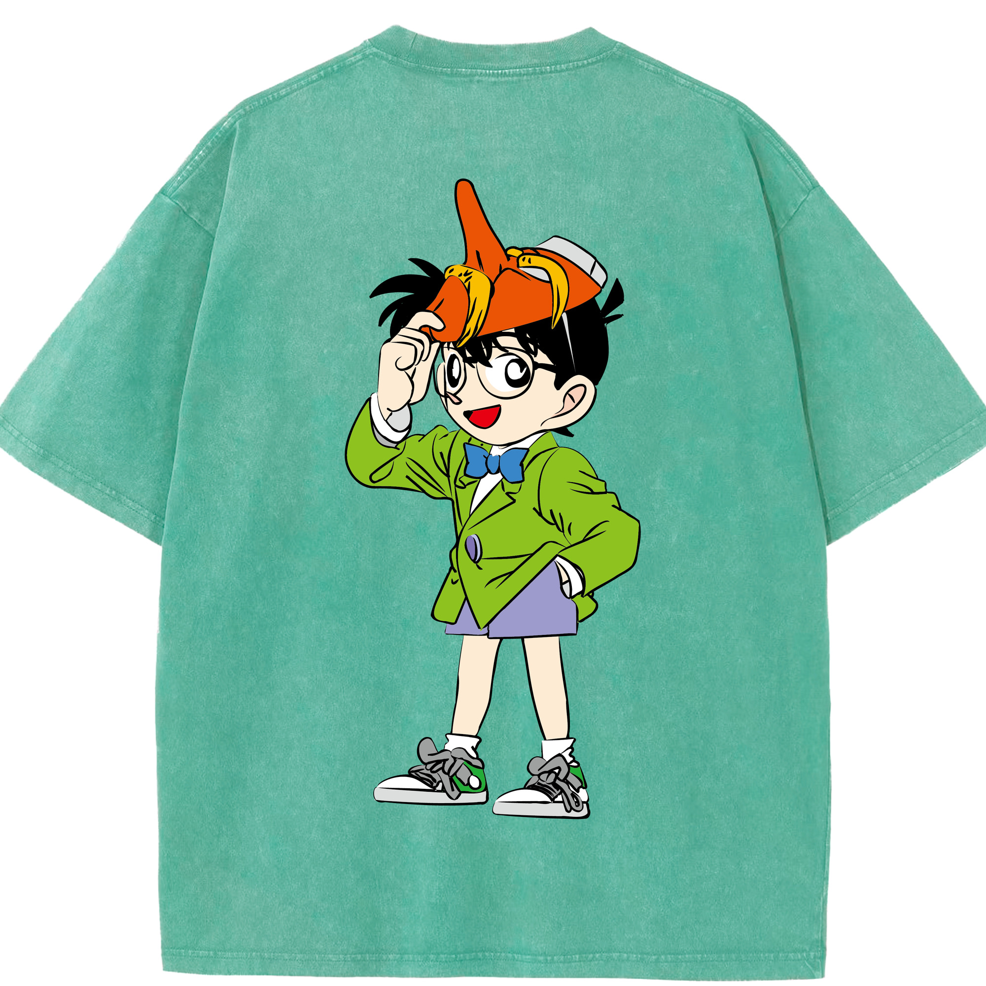 （画像用） 名探偵コナン 江戸川 コナン Detective Conan Conan Edogawa 綿100% ヴィンテージ風 半袖Tシャツ（背面プリント）